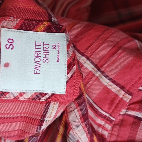 NWT SO Button-Down Red & Cream Plaid Cotton blend - Picture 5 of 7